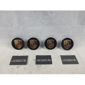 Porsche 911 Cayenne Carrera Boxster Wheel Centre Caps Matt Black With Coloured Crest Set 76mm