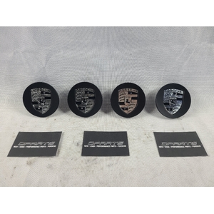 Porsche 911 Cayenne Carrera Boxster Wheel Centre Caps Matt Black With Silver Crest Set 76mm